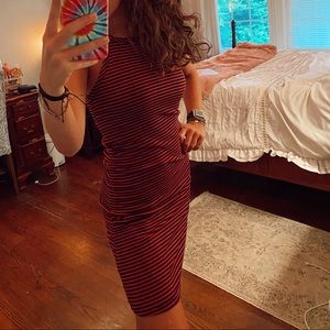 Red and navy striped dress